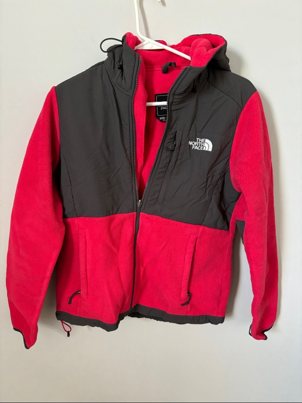 The North Face Pinky Red and Gray Hooded Fleece Jacket